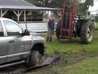 Rene gets the truck stuck in the mud