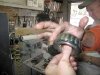 Jim repacking the trailer wheel bearings