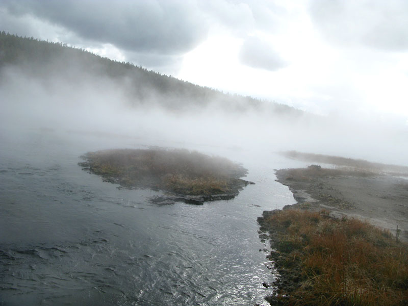 Steam Rises from Hot Lake Yellowstone National Park