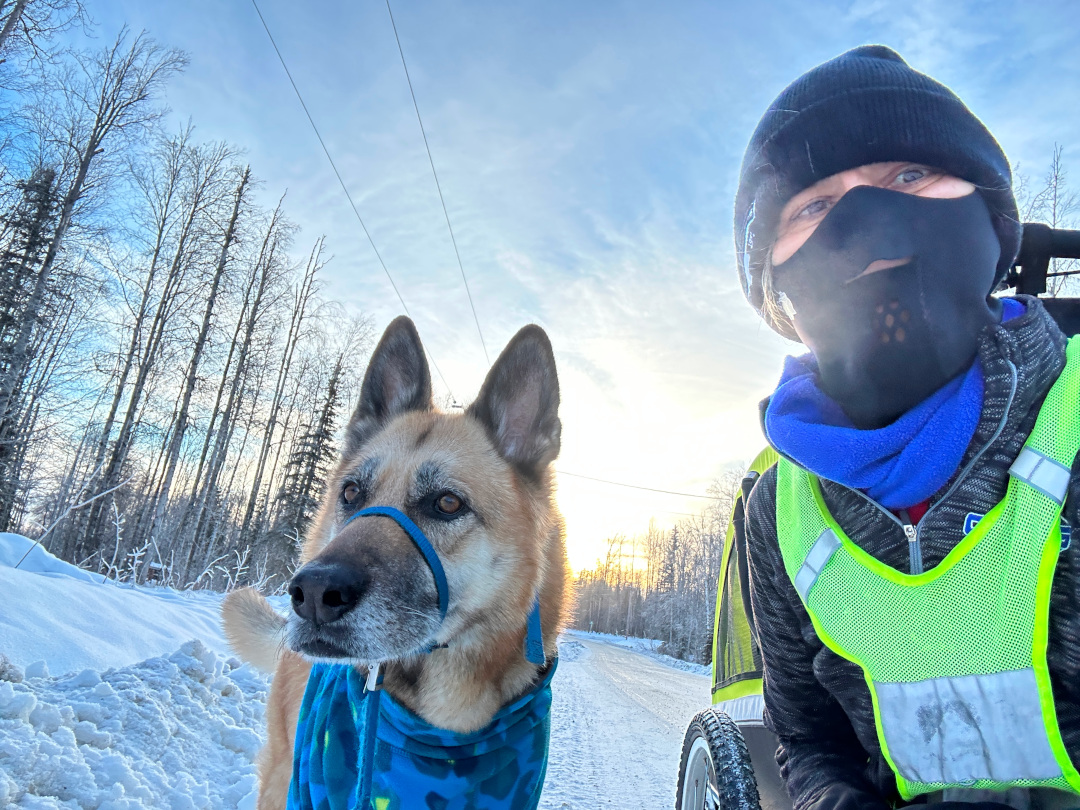 winter running in Alaska with Nellie