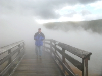 Jim crosses Hot Lake in Yellowstone National Park