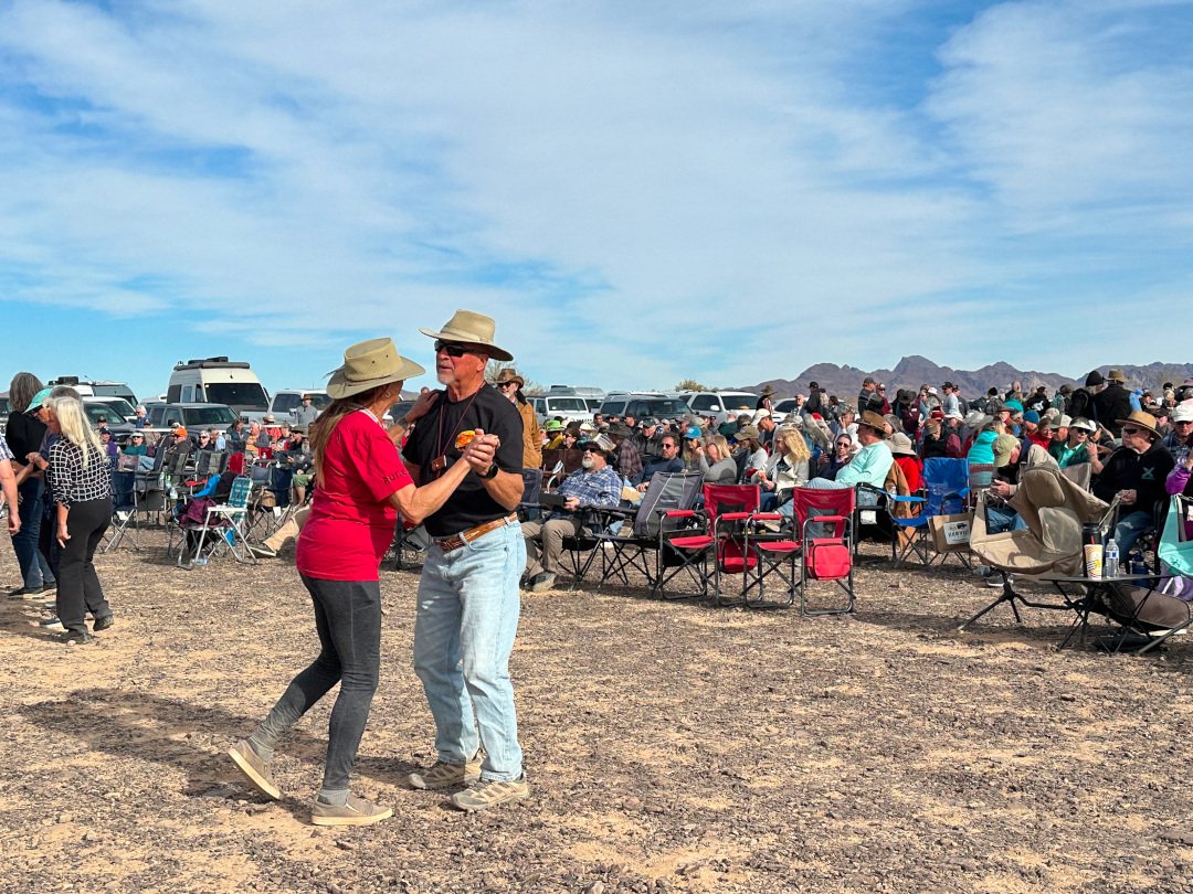 dancing at Escapees Party on Plumosa in Quartzsite