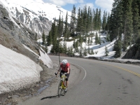 Crazy Cyclist Climbing Million Dollar Highway 550 from Ouray to Silverton, CO