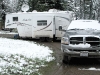 Our dirty rig in the snow at Williams Creek campground