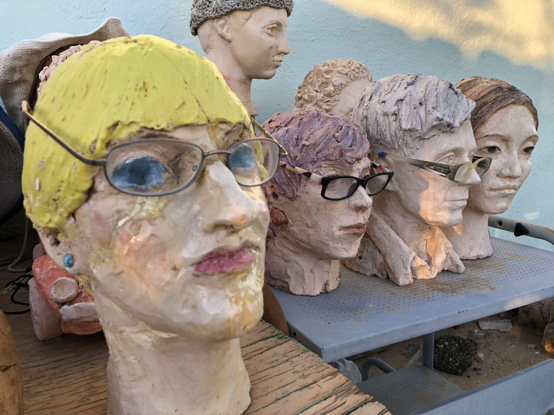 clay heads at the Crochet Museum