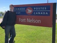Mr Nelson at Fort Nelson Post Office, Brittish Columbia