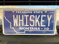 Whiskey License Plate, Willie's Distillery, Ennis Montana