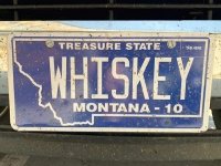 Whiskey License Plate, Willie's Distillery, Ennis Montana