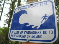 tsunami hazard zone warning sign at Cape Disappointment, Washington