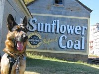 Old Sunflower Coal Sign and Wyatt, Texas Dog