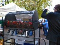 Roasting fresh peppers at Portland farmers market