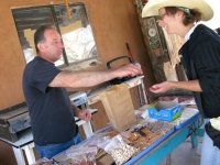 Rene enjoys Carlos Medina chile tasting ritual at Chimayo, NM