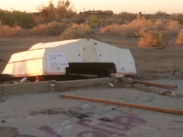 Slab City Sunken Ship Resident Impromptu Shade Shelter