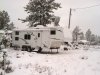 Snow Covered RV Satellite Dish on Arctic Fox Fifth Wheel