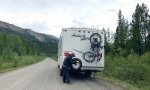 Flat Tire on Cassiar Stewart Highway near Good Hope Lake