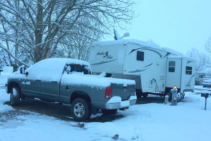 snow covered rv