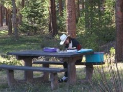Rene works on metal jewelry at Turquoise Lake