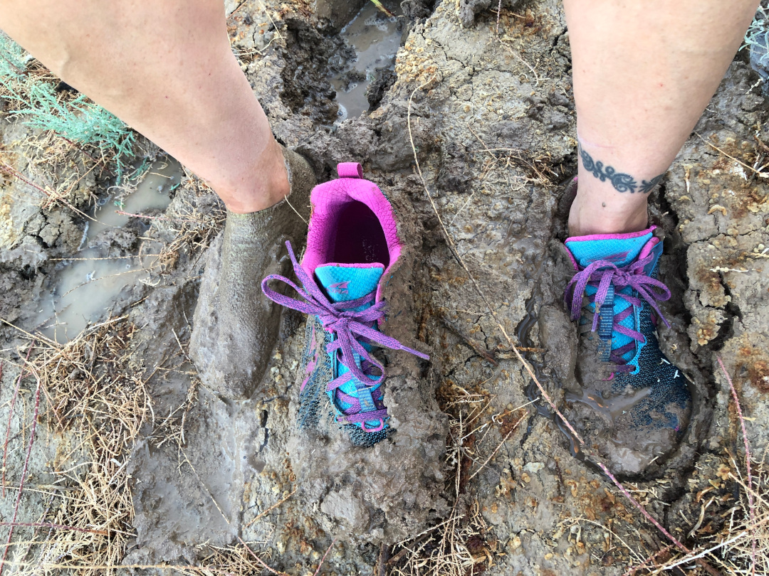 trail running with mud and Altra shoes