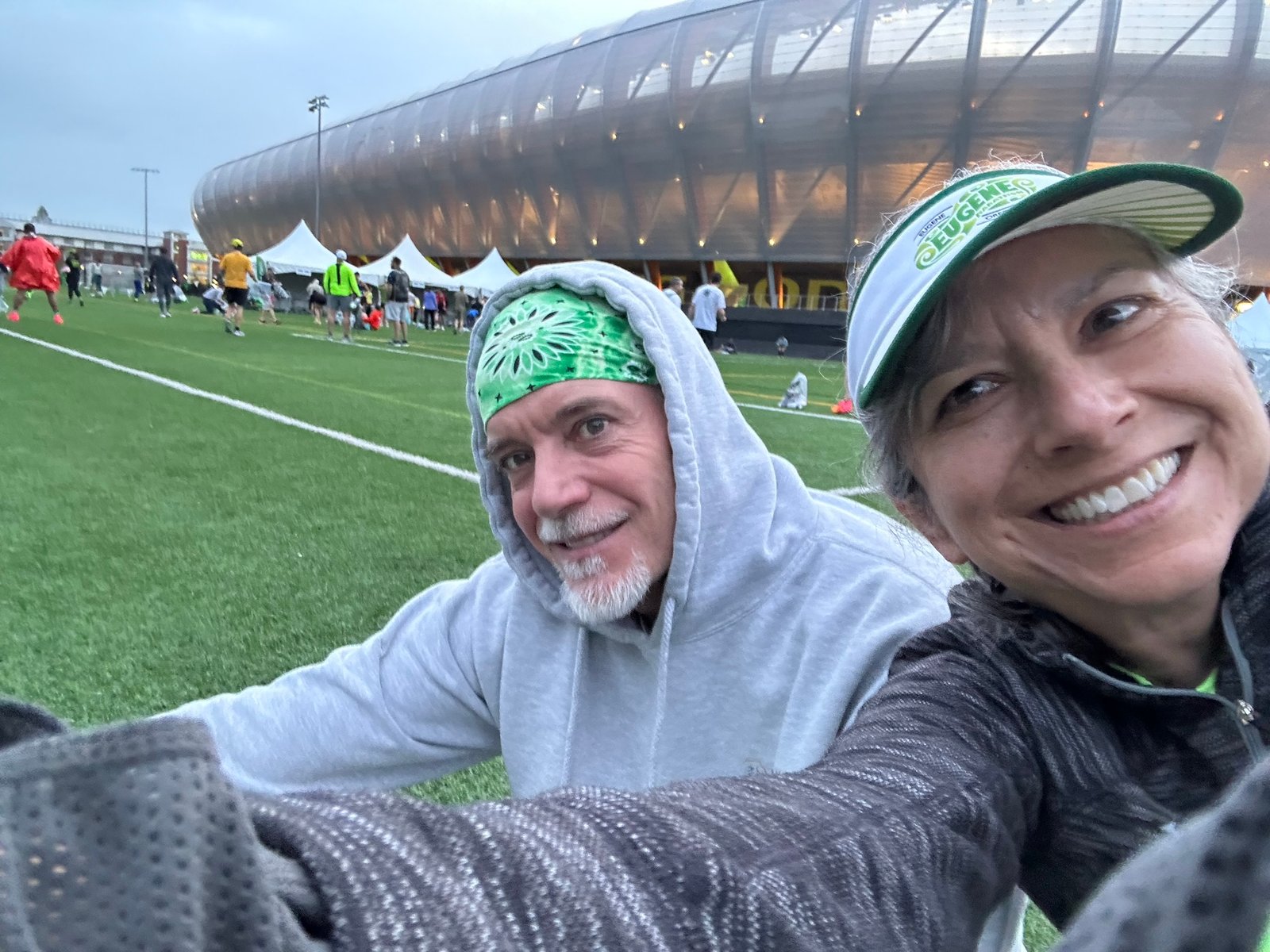 Warming up on Hayward Field.