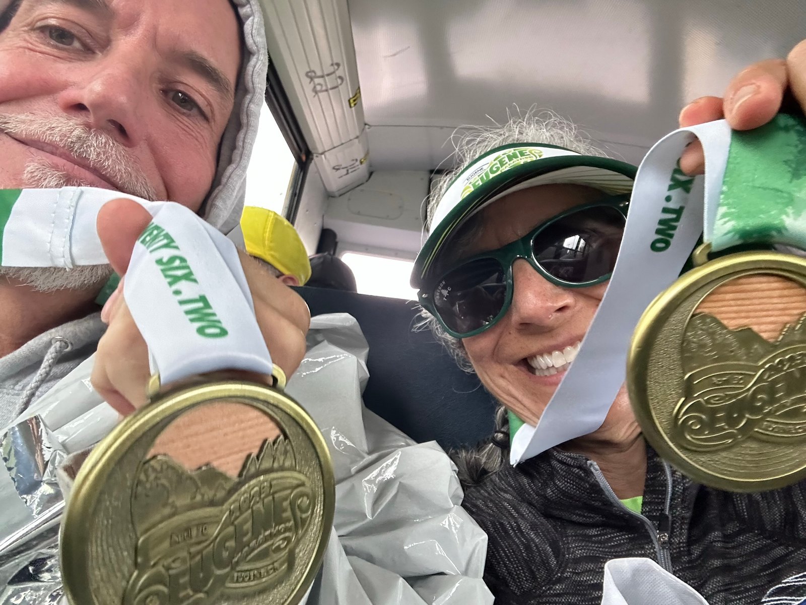 2023 Eugene Marathon finisher medals Jim Nelson Rene Agredano