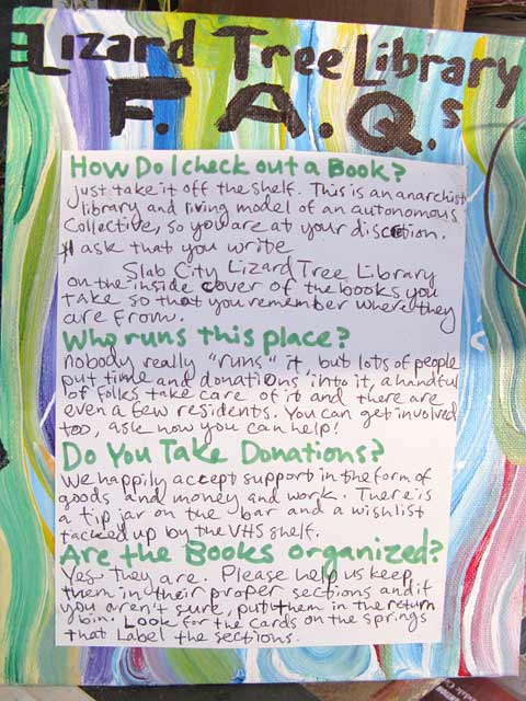 Lizard Tree Library FAQa Slab City