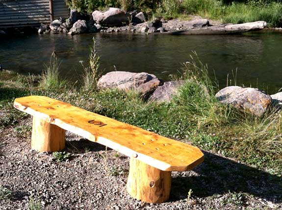 wood work log bench made ranch workamping