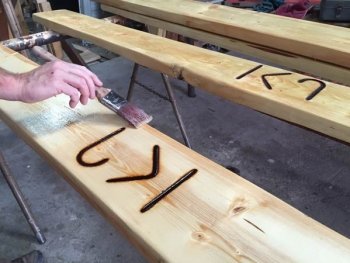 Making Vickers Ranch Brand Picnic Table at Workamping Job