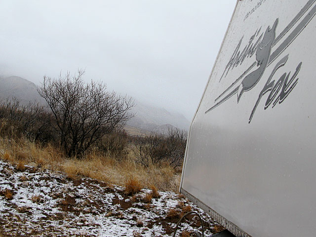 Snowy Arizona winter RV living 