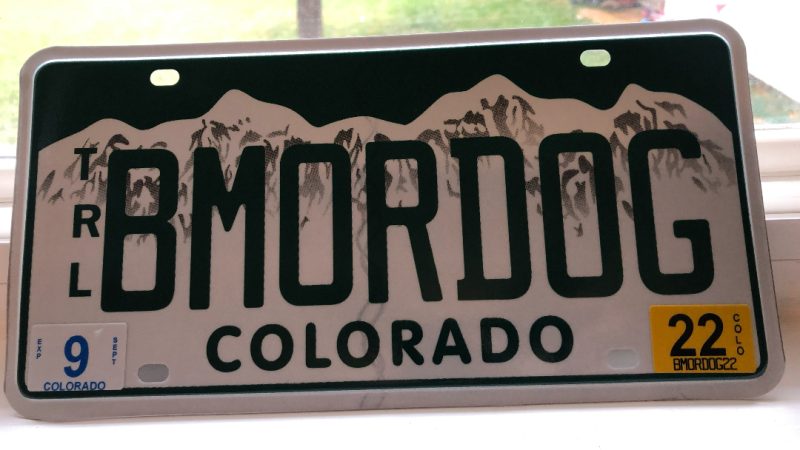 Colorado full-time RVer residence with BMORDOG license plate