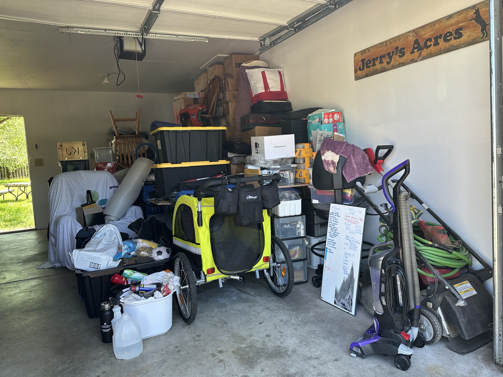Full-time RVer garage storage space full of crap