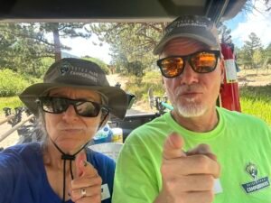 Rene and Jim pondering campground host pet peeves